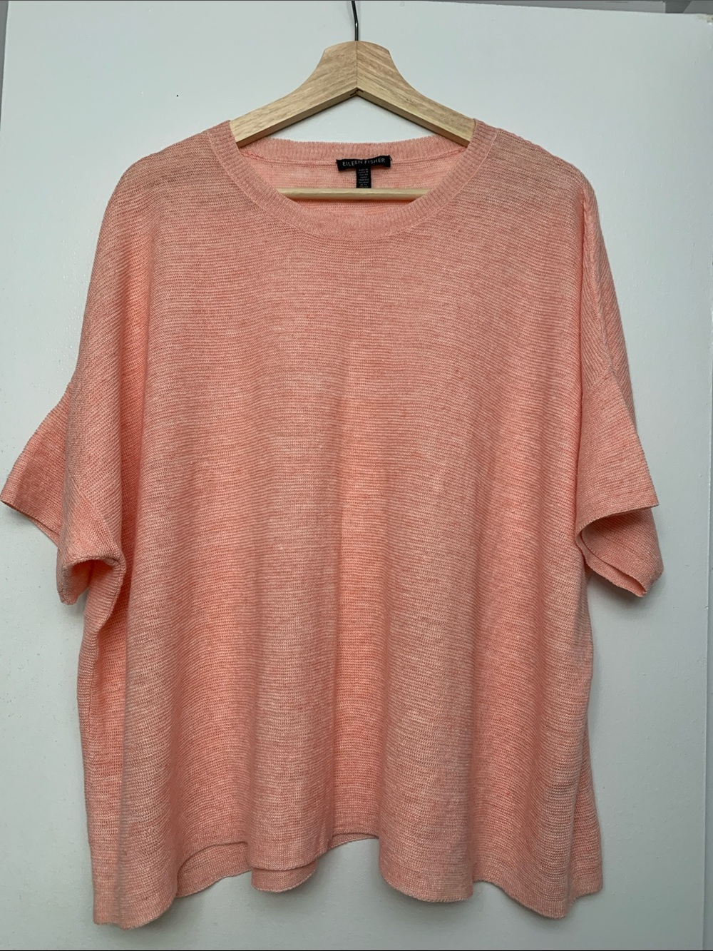 Eileen Fisher Peach Knit Crewneck Top XL 100 percent organic linen. New.